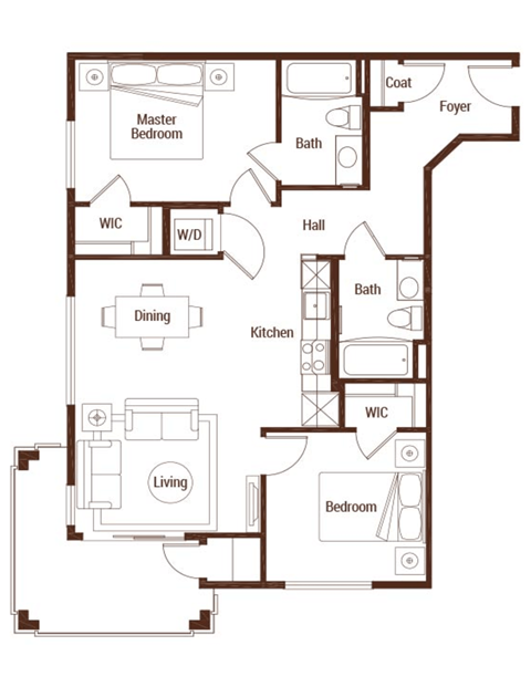 2 Bedroom 2 Bathroom Floor Plan at Six Oaks, Bothell, Washington